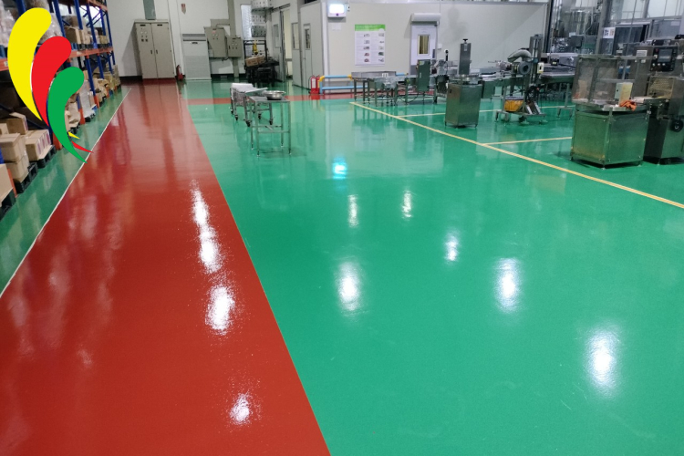 THI CÔNG SƠN EPOXY TỰ SAN PHẲNG SAMHWA 2500M² CHO XƯỞNG SẢN XUẤT & ĐÓNG GÓI – ĐỘ DÀY 2MM, CHỊU TẢI TRỌNG CAO, BỀN LÂU
